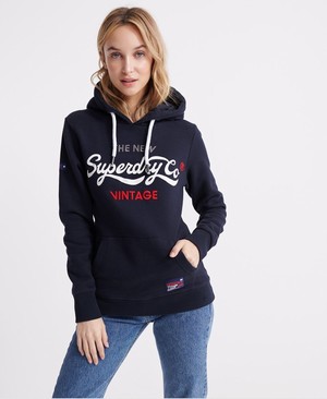 Superdry Vintage Uni Női Kapucnis Pulóver Sötétkék | NBAXF6203